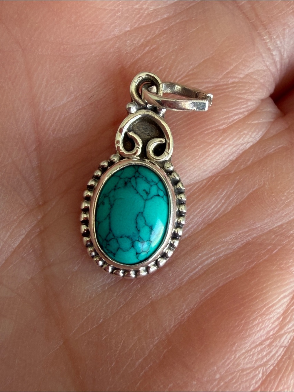 Turquoise Oval Pendant Necklace - Sterling 925